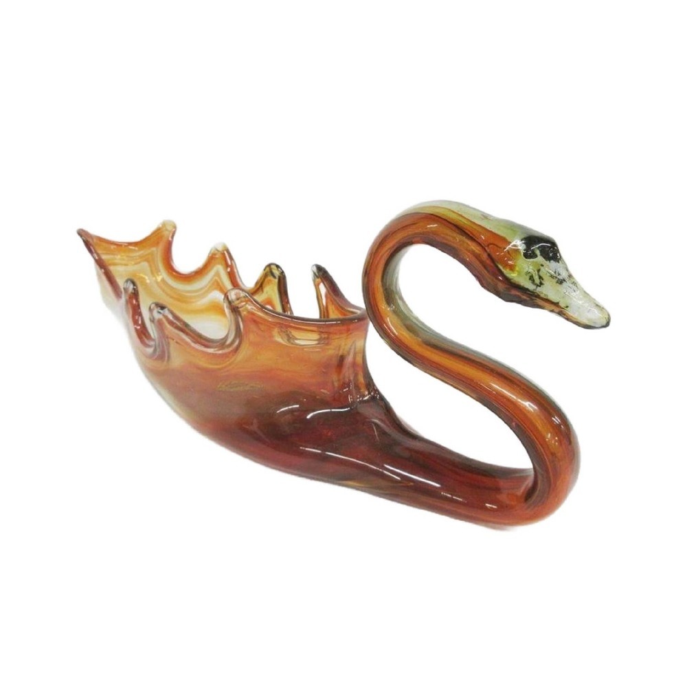 Vintage Hand Blown Stretched Art Glass Swan Candy Dish Planter 1960s 16" Long